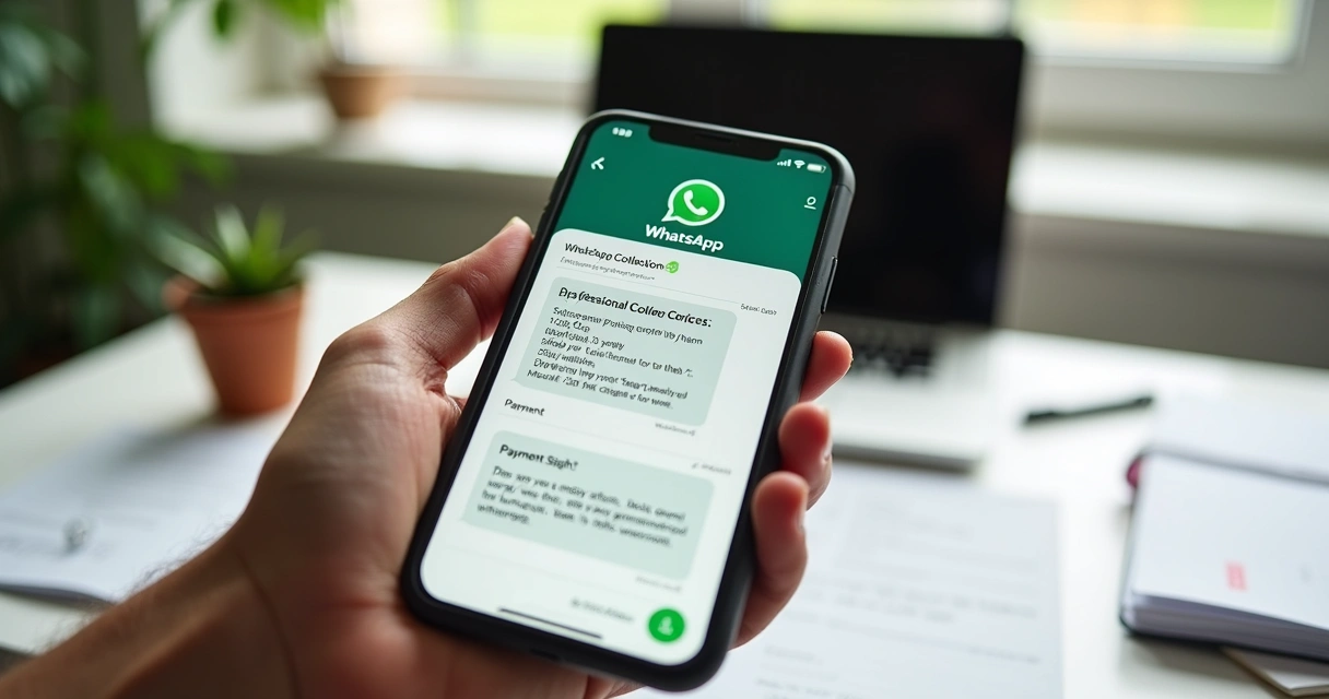 Tela de WhatsApp com mensagem de cobrança profissional 
