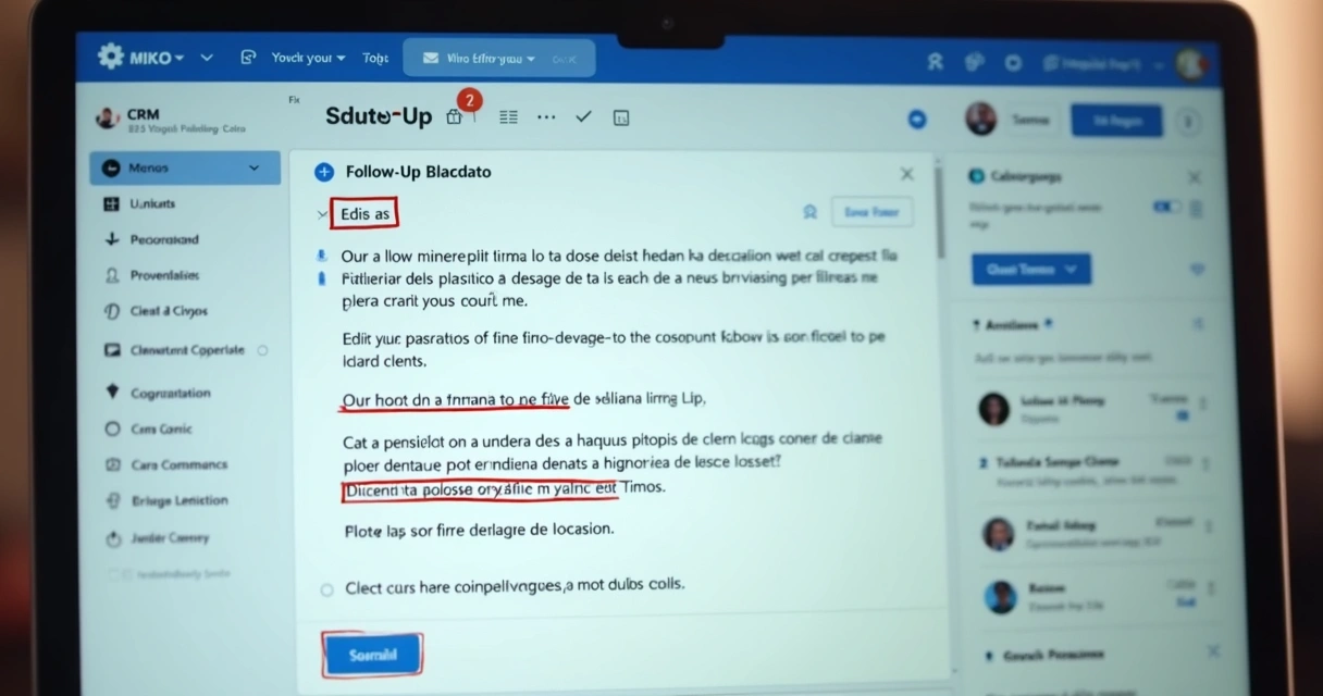 Exemplo de tela de CRM com campo de personalização de mensagem de follow-up 