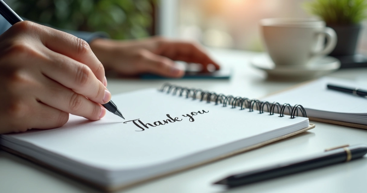 Mensagem de agradecimento em notebook no trabalho