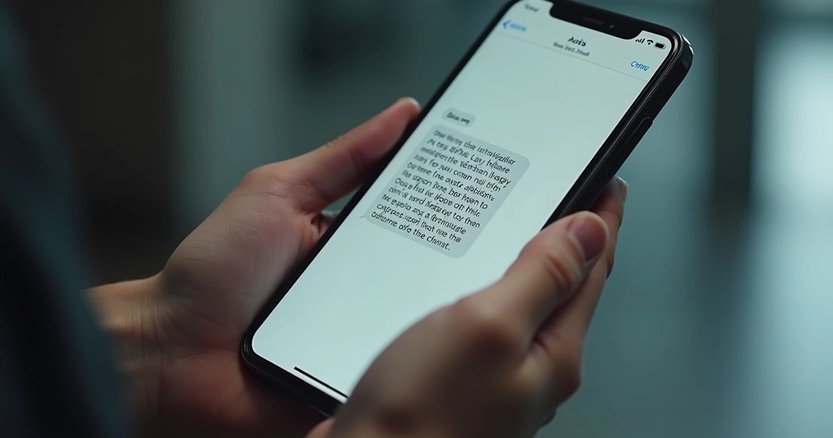 Celular mostrando mensagem falsa em interface de aplicativo.
