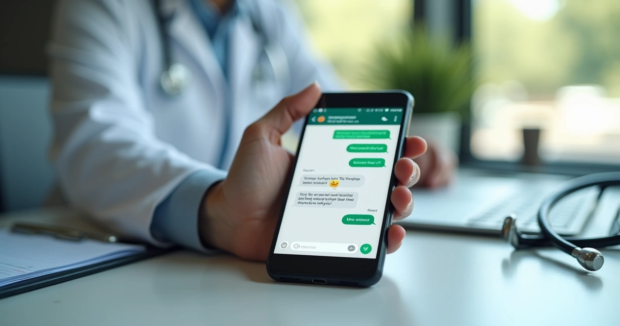 WhatsApp aberto exibindo mensagem acolhedora sobre tratamento enviada por clínica de saúde.