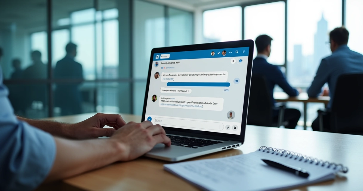 Profissional escrevendo mensagem personalizada no LinkedIn para executivo decisor 