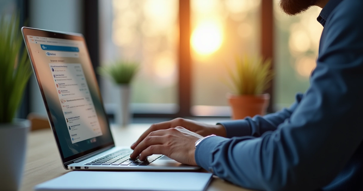 Homem digitando mensagem emocionante no LinkedIn 