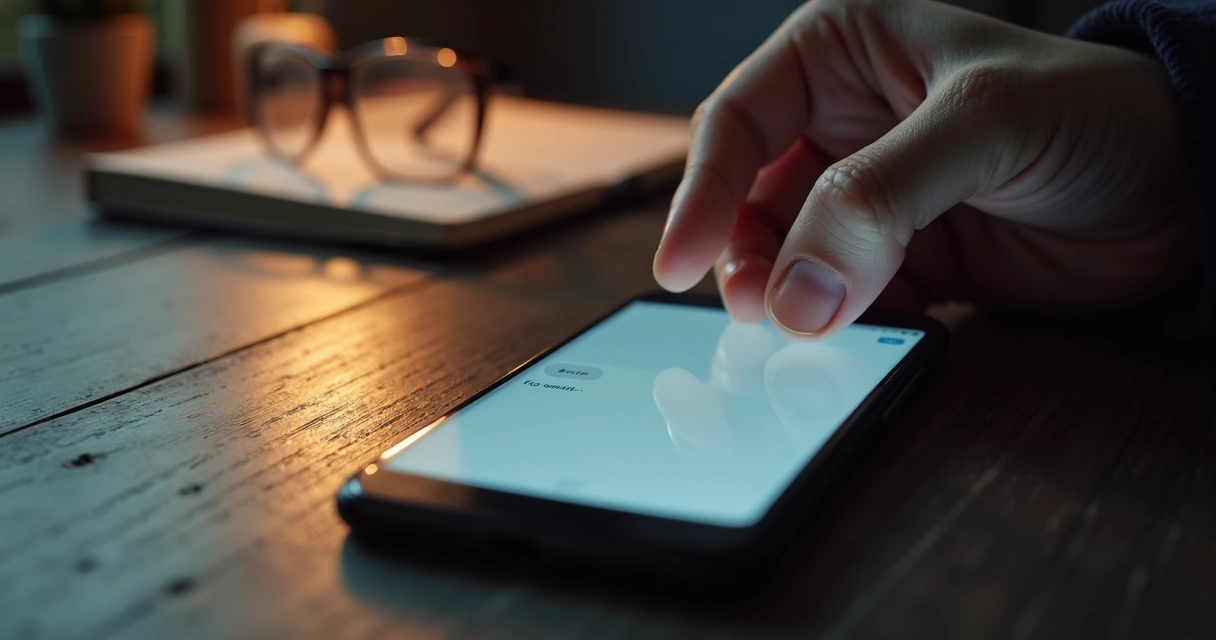 Celular com mensagem não enviada sobre uma mesa escura