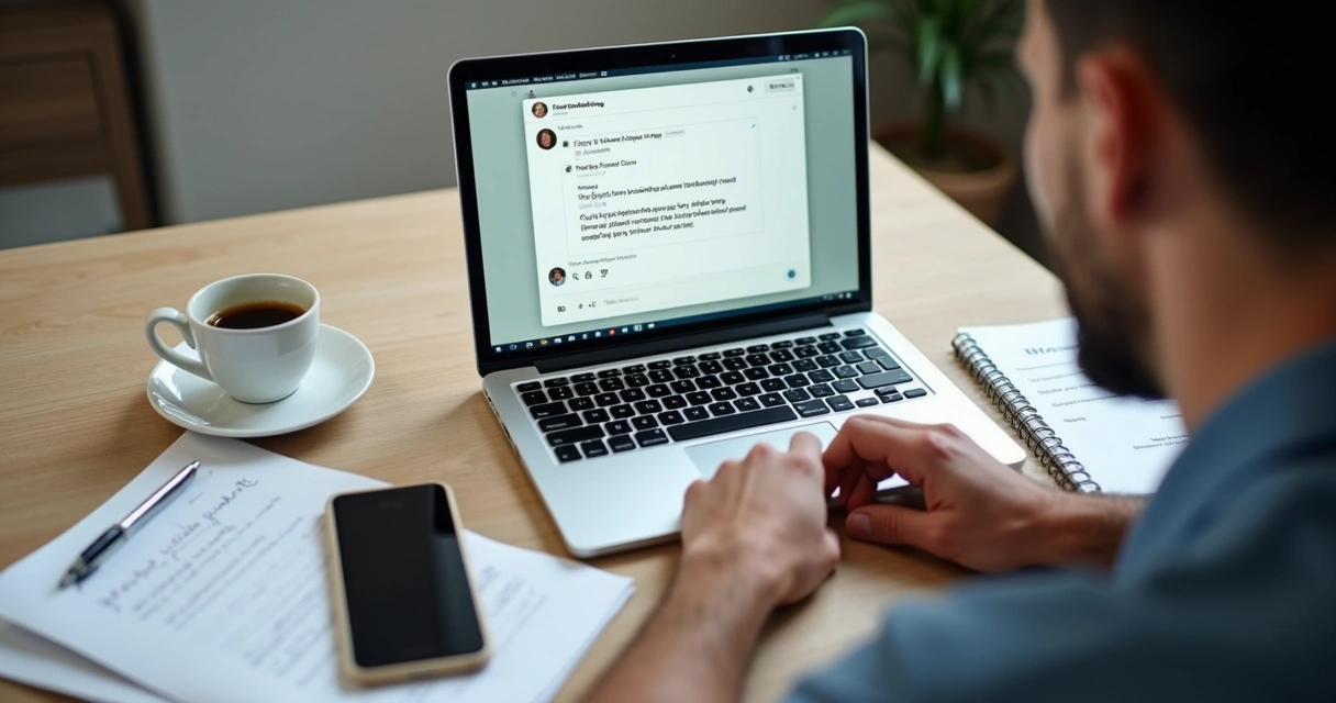 Profissional revisando mensagem personalizada para cliente no computador