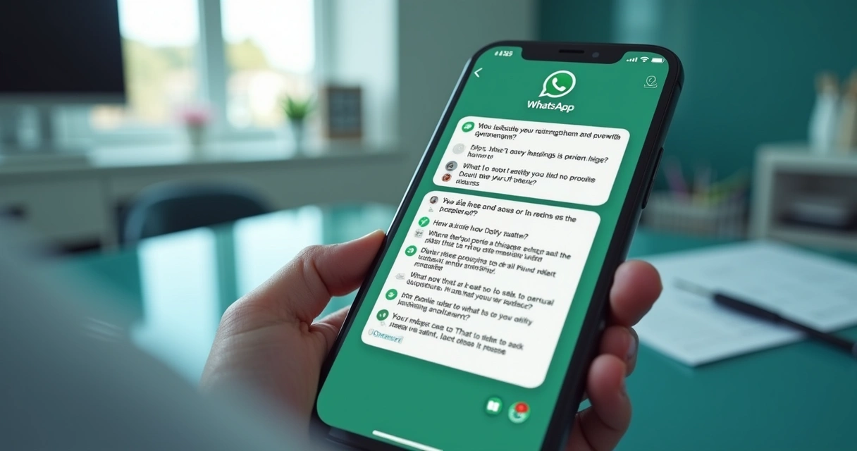WhatsApp exibindo mensagem longa cheia de perguntas em sequência 