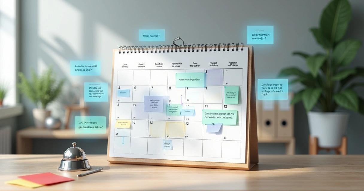 Calendário cercado por ícones de mensagens automáticas evitando cancelamentos 