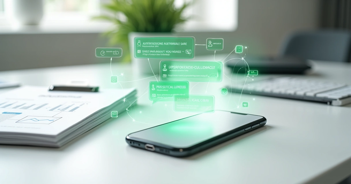 Fluxo de mensagens automáticas do WhatsApp em tela de smartphone acima de linha do tempo de vendas 