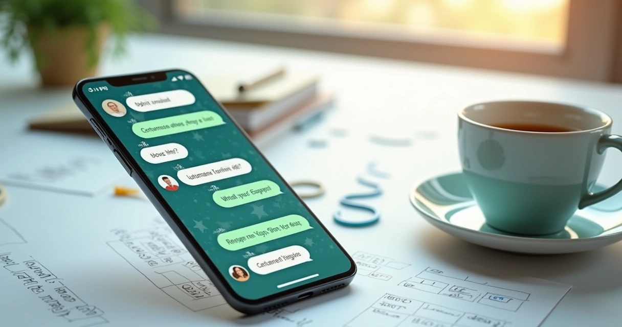 Tela de WhatsApp mostrando uma conversa automatizada, com mensagens automáticas e checklist digital 