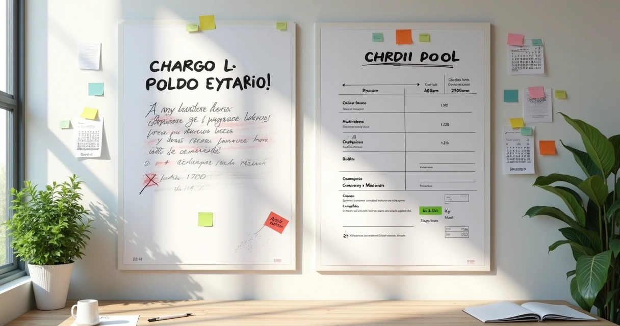 Comparação visual entre mensagem de cobrança confusa e mensagem clara em quadro branco 