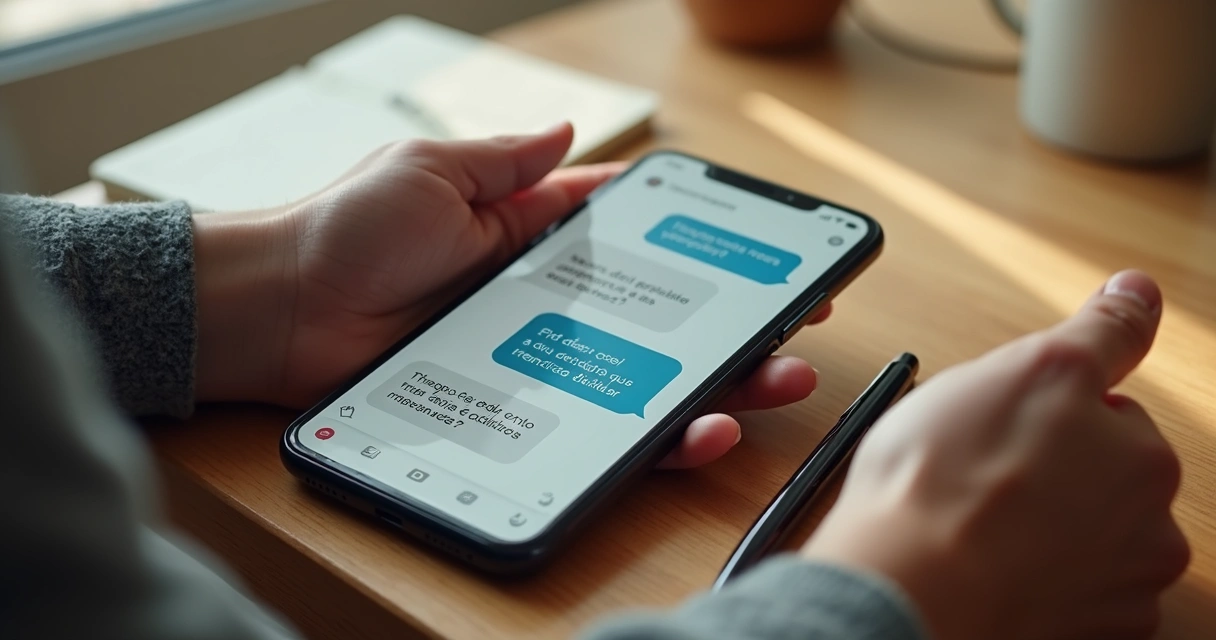 Celular com mensagens reflexivas em tela iluminada
