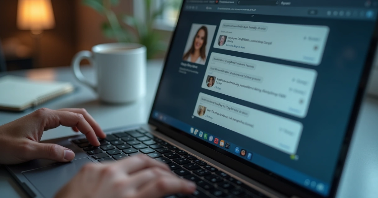 Pantalla de chat laboral con mensajes sin respuesta y videollamada abierta 