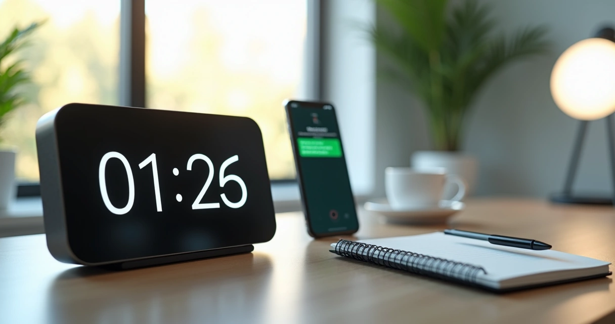 Mensaje programado de WhatsApp con reloj digital de fondo