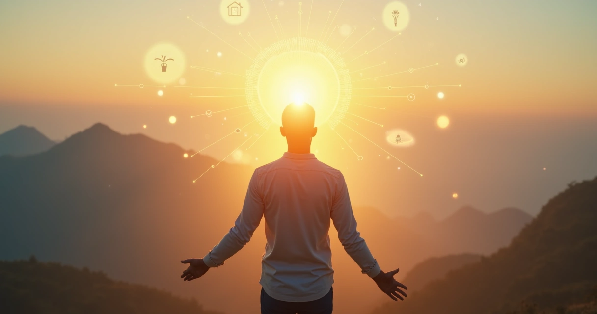 Pessoa em pé em frente a caminho iluminado simbolizando mentalidade próspera 