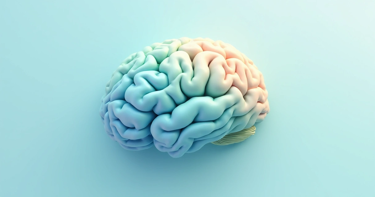 Ilustração de cérebro relaxado com linhas suaves e cores claras, representando calma mental 