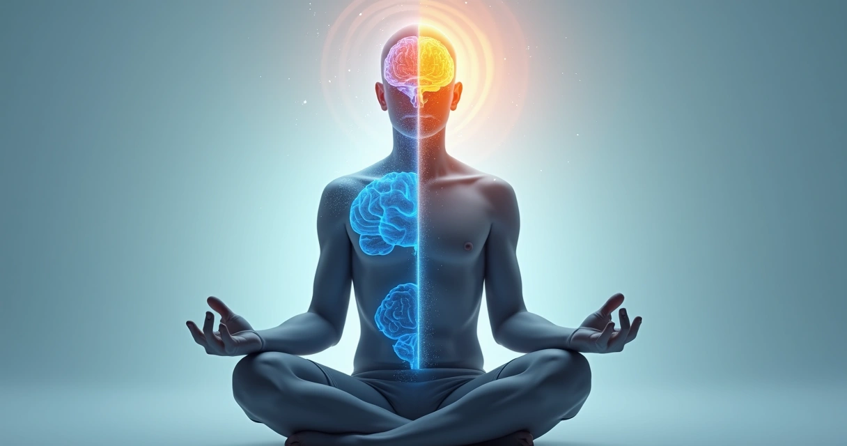 Ilustração do cérebro humano com áreas em destaque representando concentração e relaxamento