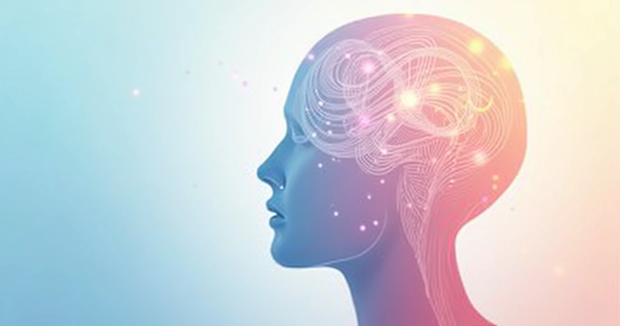 Ilustración de una cabeza con un fondo calmado y colores suaves 