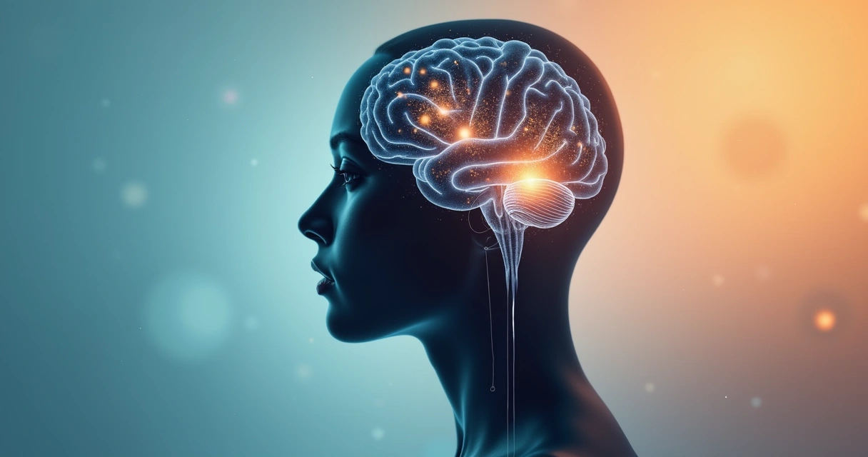 Perfil de persona con silueta del cerebro mostrando creencias y bienestar interior 