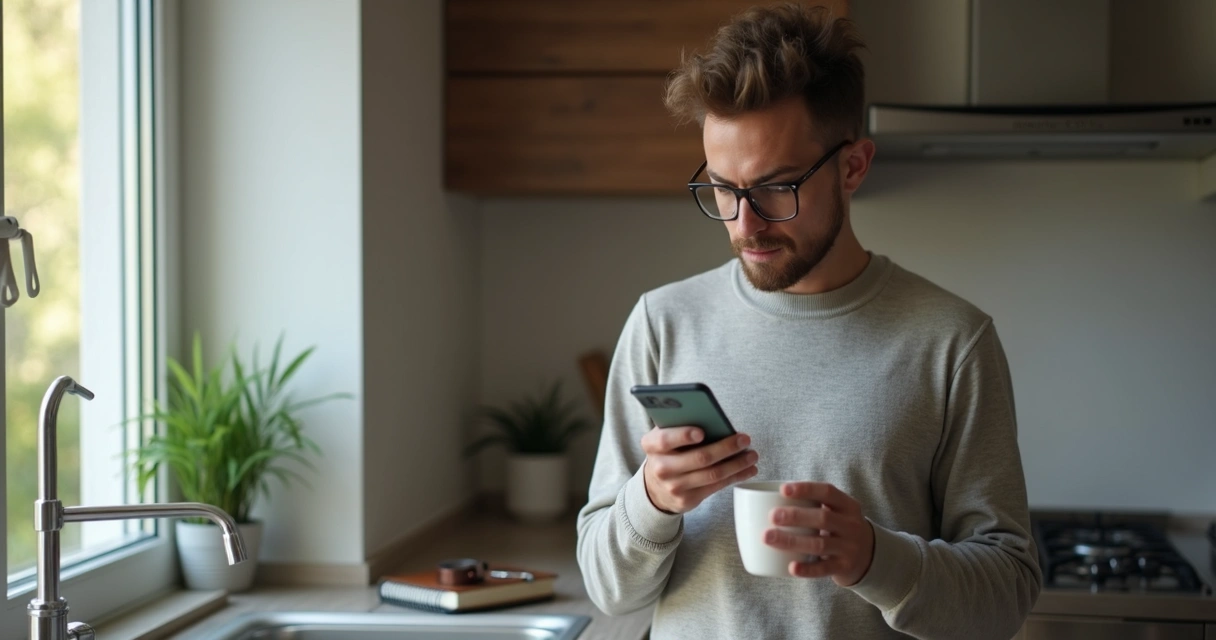 Pessoa olhando o celular enquanto realiza tarefas diárias sem atenção