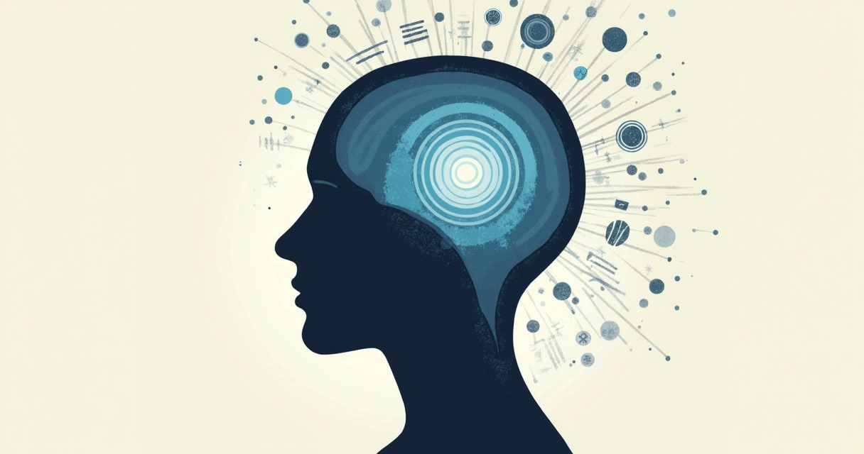 Desenho de uma cabeça humana com linhas circulares dentro, simbolizando pensamentos repetitivos 