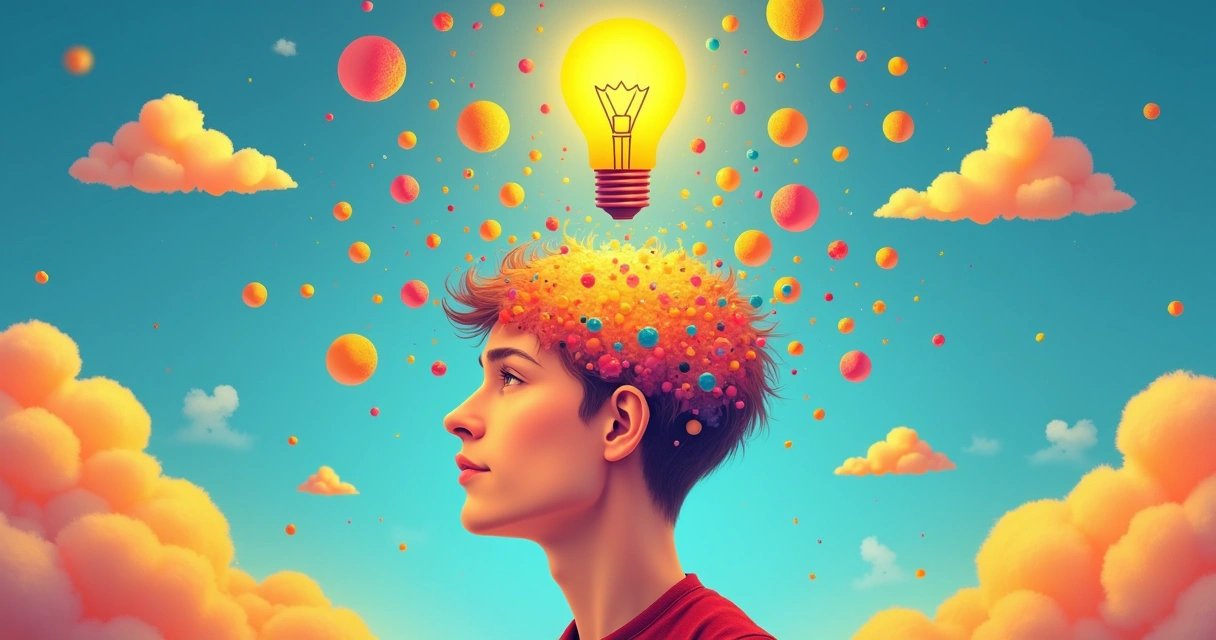 Ilustração de uma mente flutuando com uma lâmpada acesa acima. 