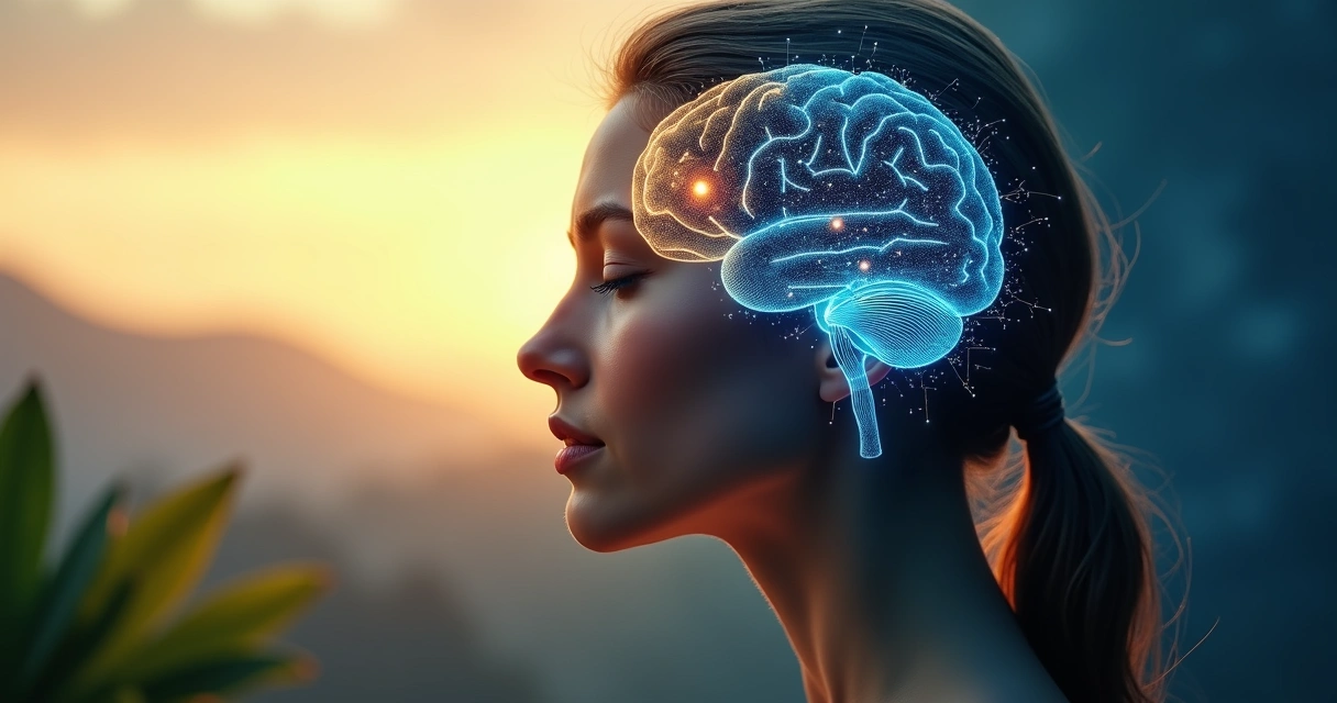 Cerebro humano dividido entre mindfulness y reflexión crítica 
