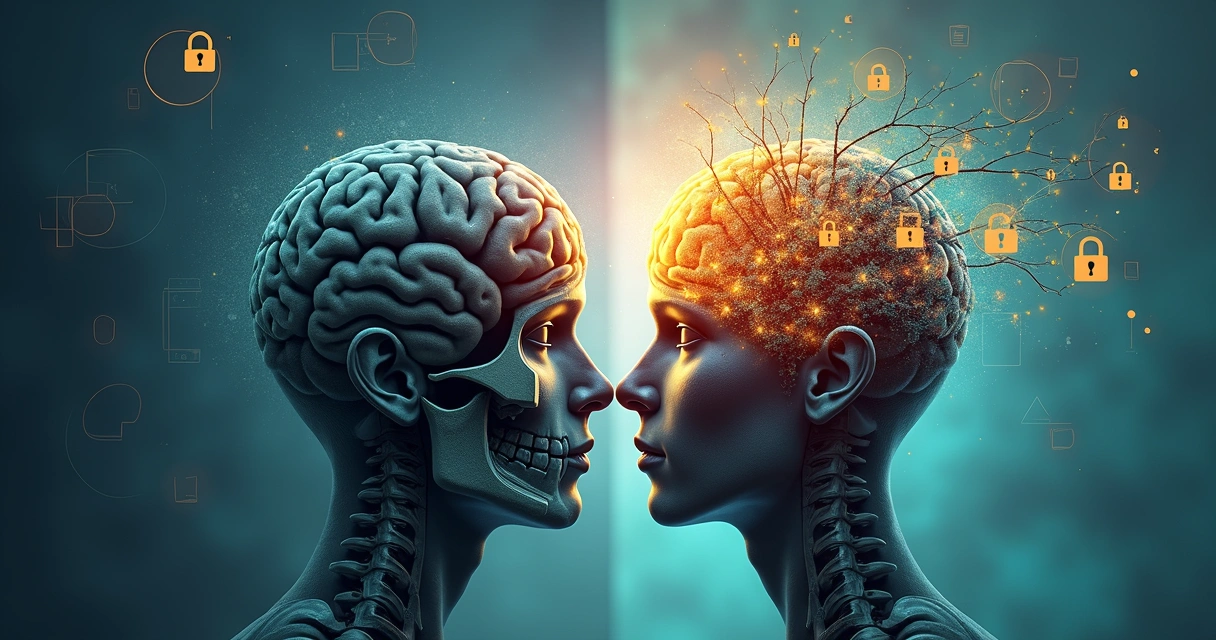 Cérebro humano dividido entre caminho rígido e caminho em crescimento 