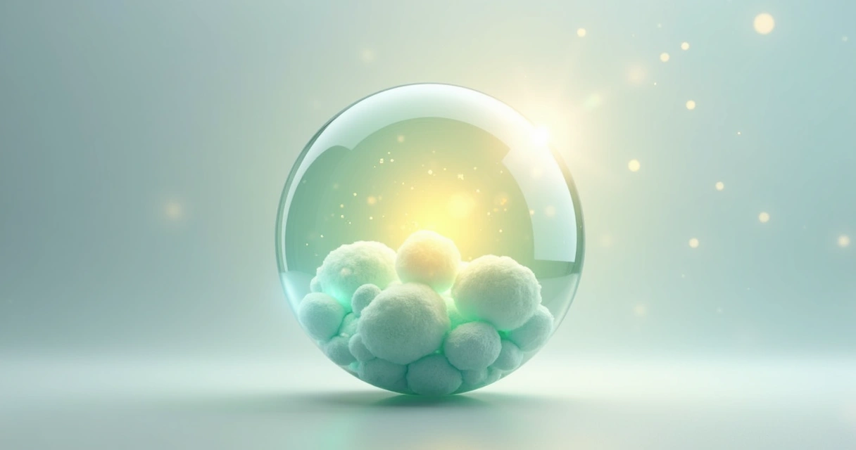 Ilustração de uma esfera representando a mente com pensamentos circulando ao redor 