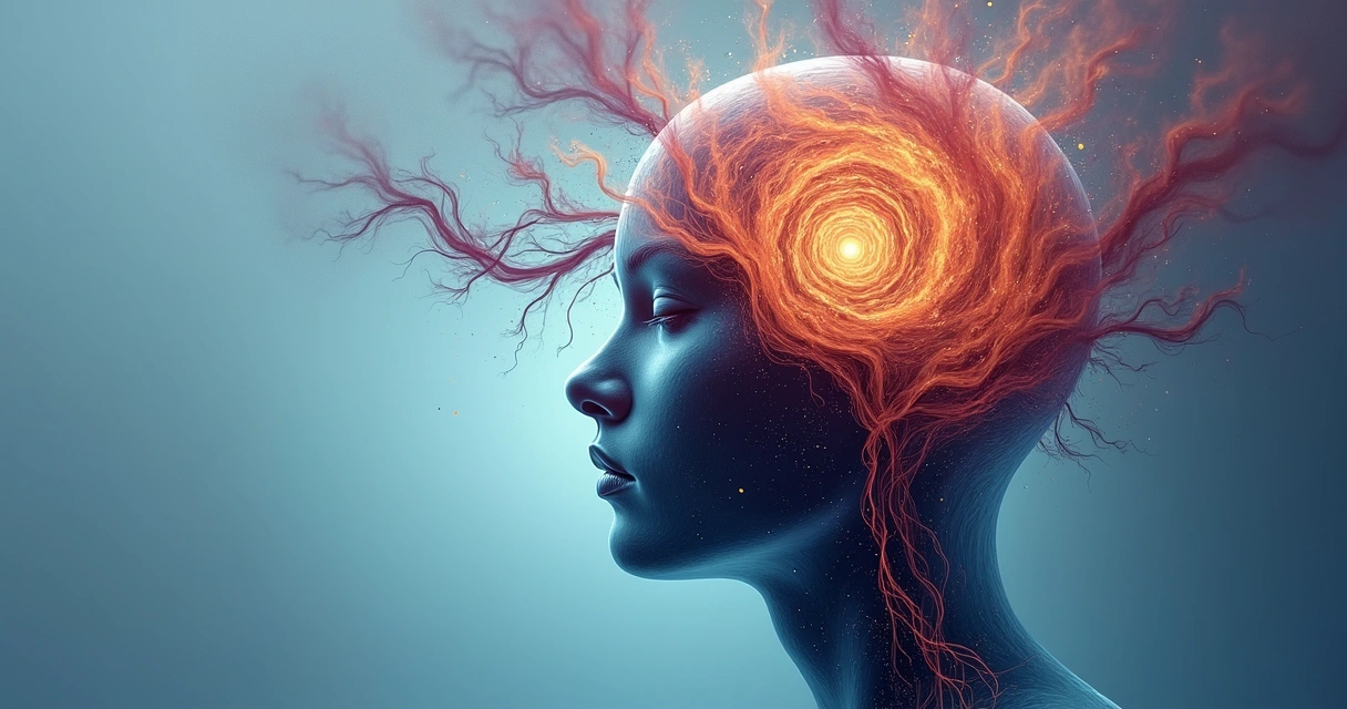 Representação de uma mente com pensamentos em espiral e emoções confusas. 