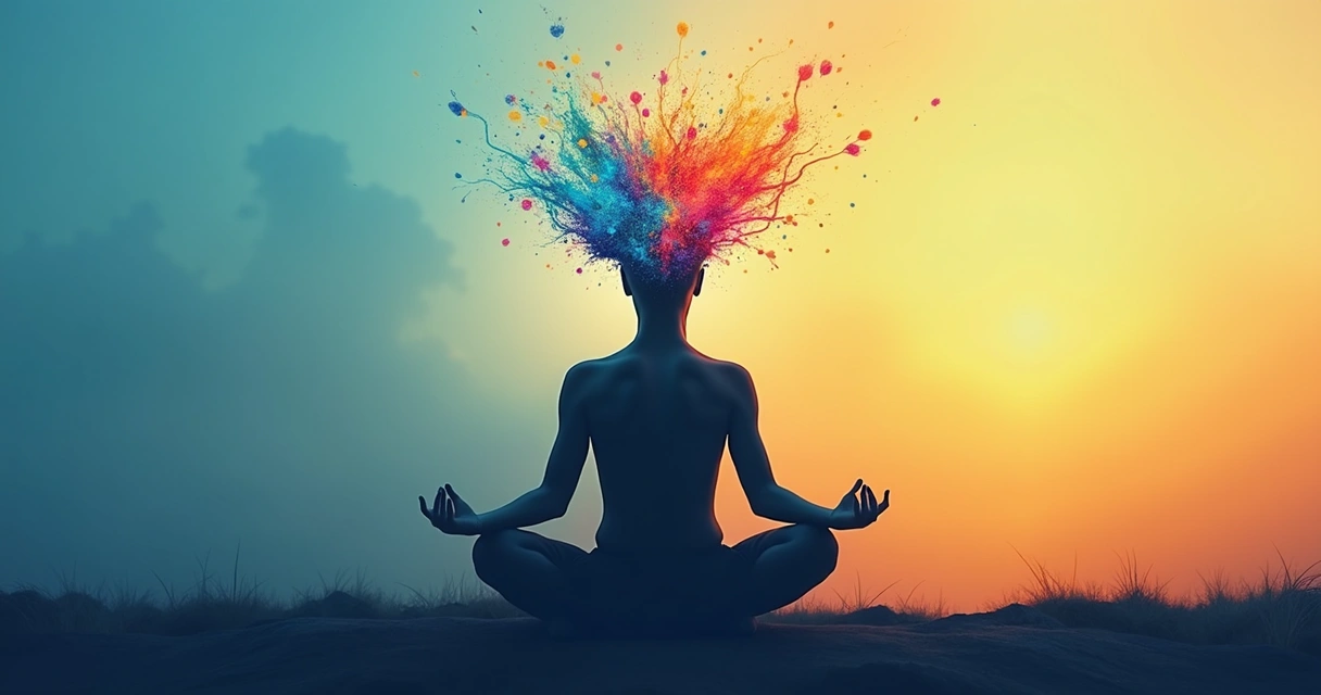 Silhueta humana com cores vibrantes formando um padrão cerebral 