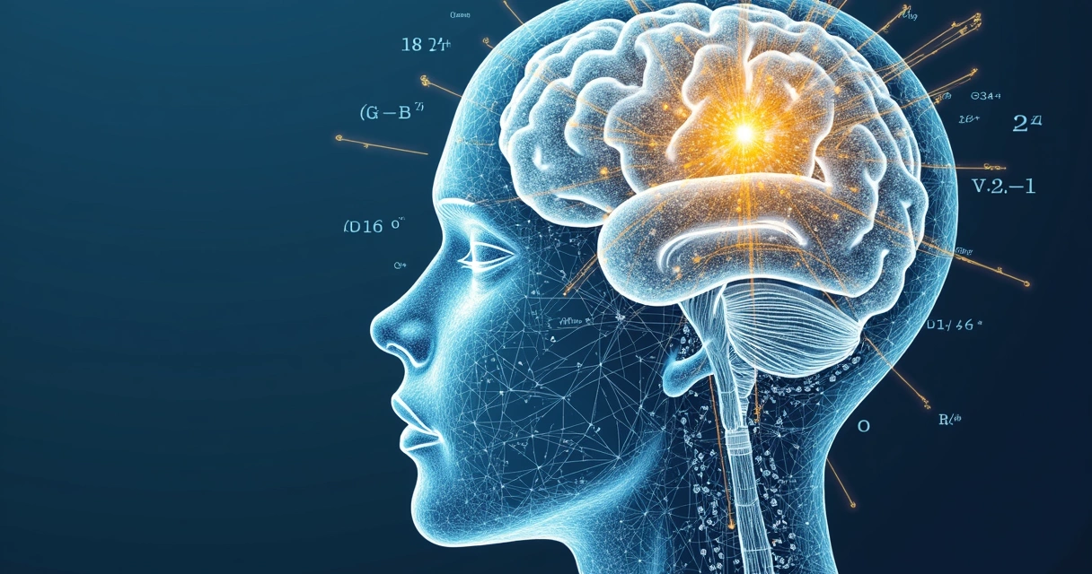 Ilustración conceptual de mente racional con esquemas y conceptos. 