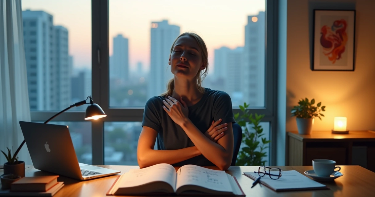 Pessoa de olhos fechados em equilíbrio entre mente racional e emoções 