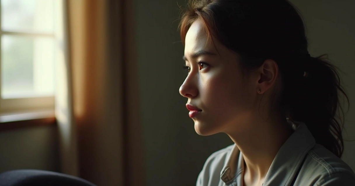 Pessoa sentada em posição de reflexão com luz suave ao fundo