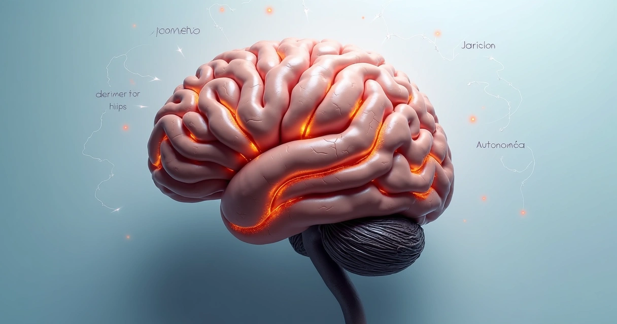 Cerebro dibujado con caminos internos y palabras motivadoras 