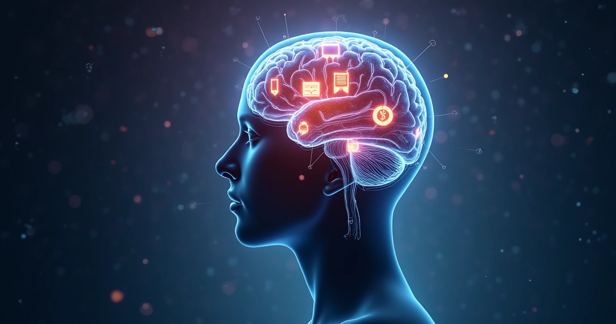 Ilustración de un rostro humano con sesgos cognitivos superpuestos 