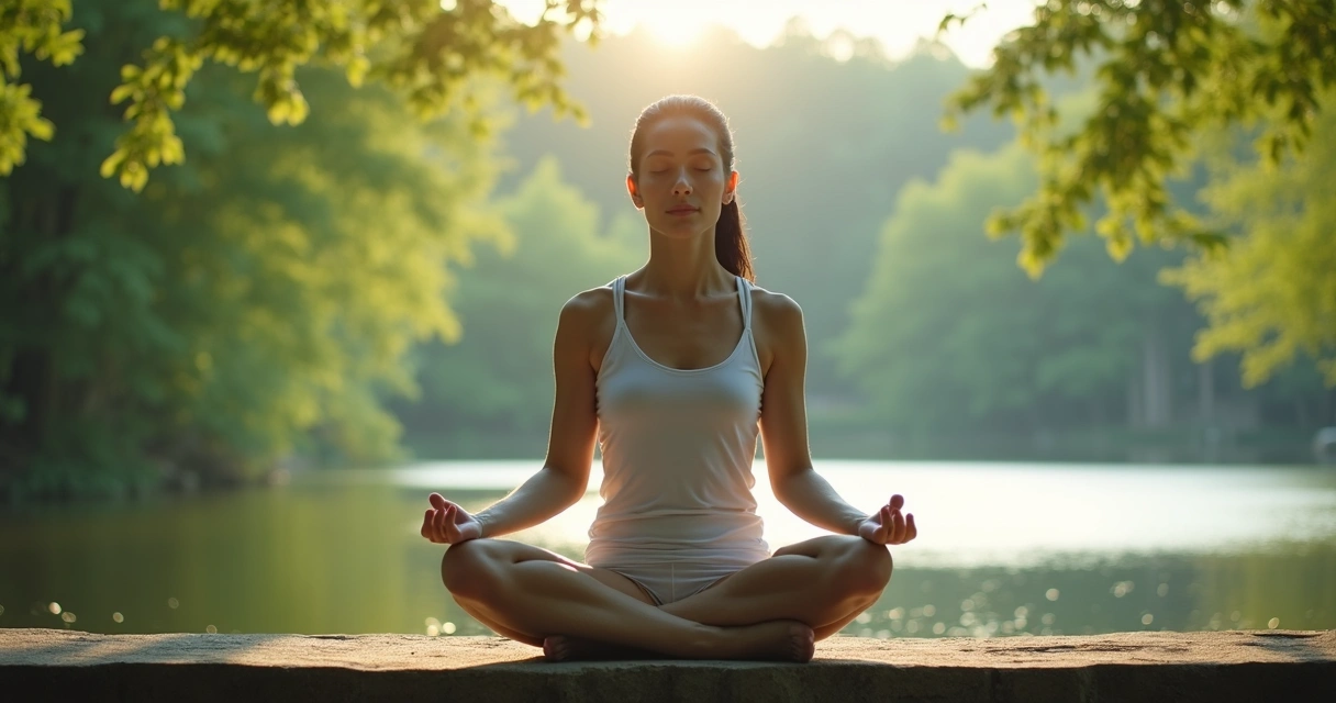 Persona sentada meditando en un entorno natural tranquilo 