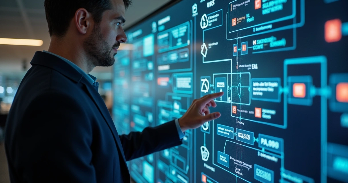 Mentor ajustando fluxos digitais em plataforma online 