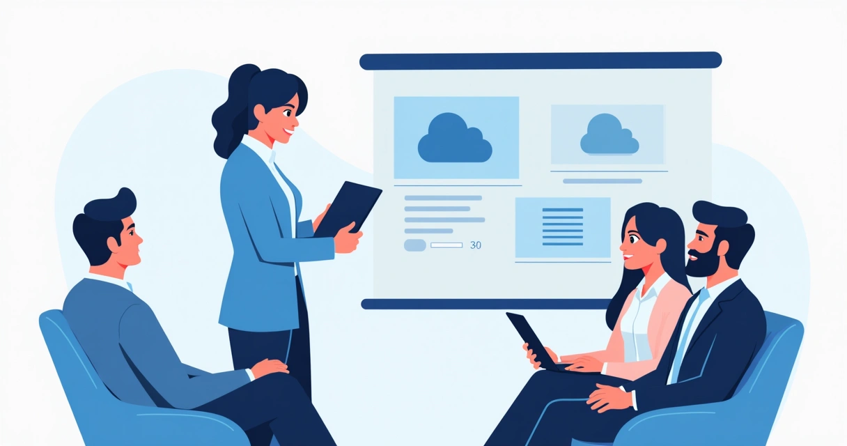 Mentor orientando membros de equipe sobre soluções de nuvem