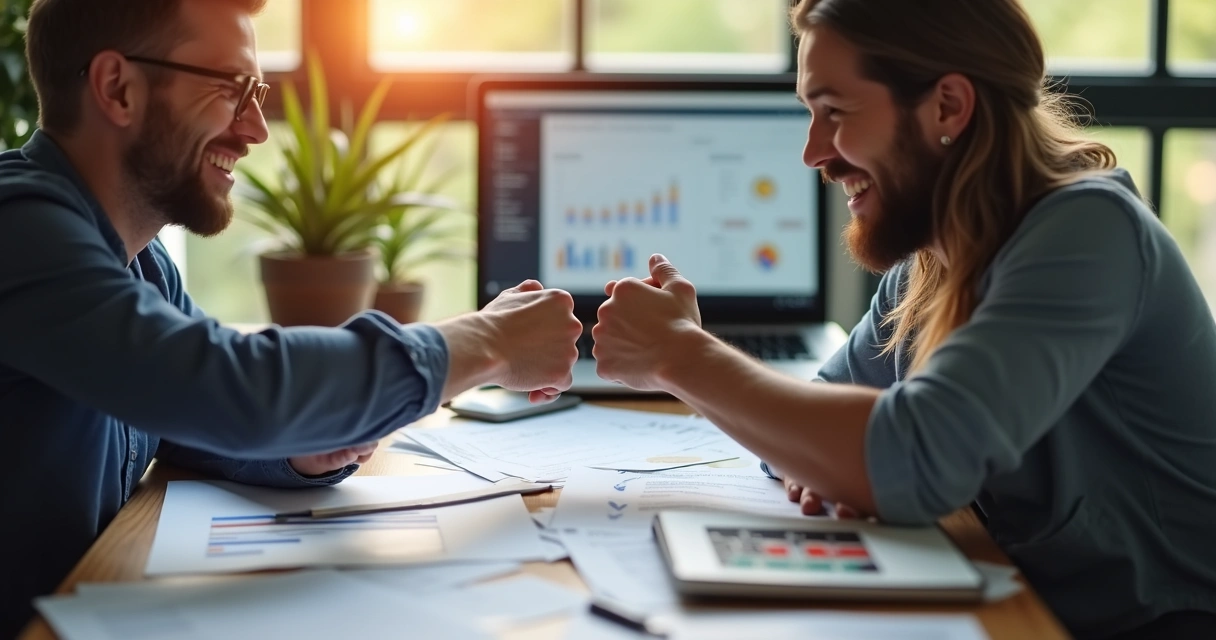 Mentor e mentorado comemorando etapa concluída 