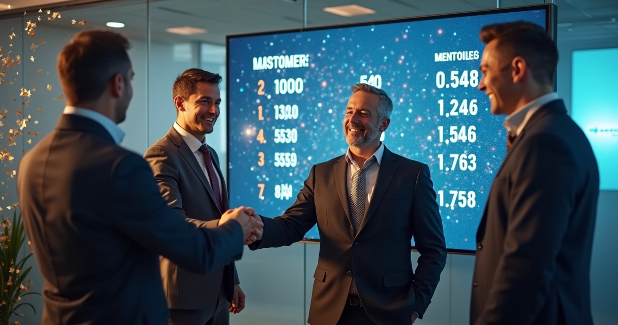 Mentor corporativo premia equipe com medalhas em escritório moderno