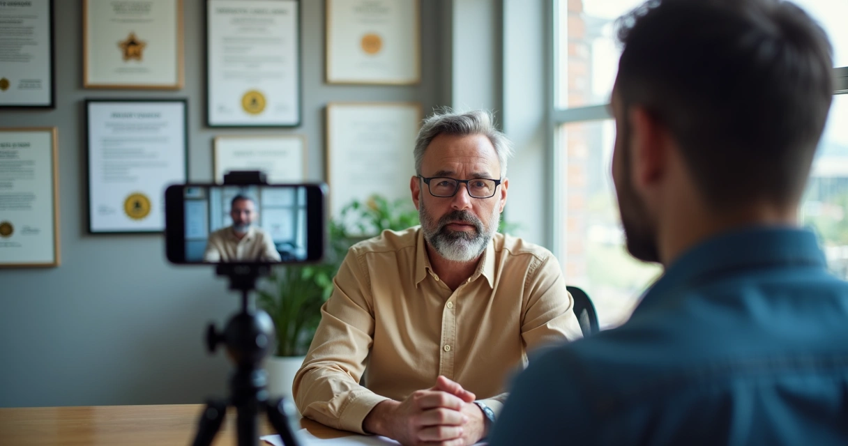 Mentorado gravando depoimento em vídeo sobre a mentoria 