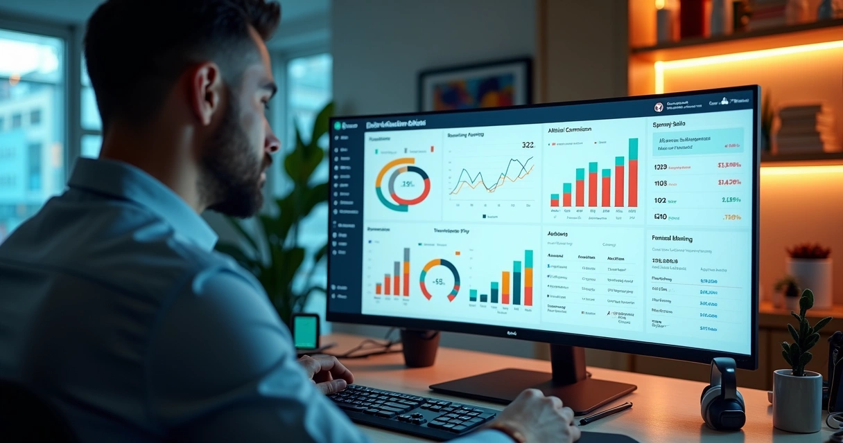 Mentor analisa painel de vendas digitais com gráficos de crescimento 