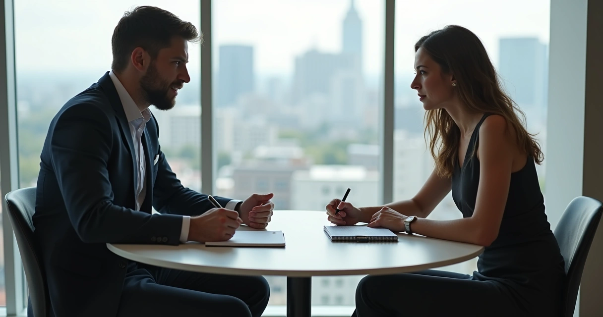 Mentor escutando attentes de um mentorado em reunião presencial 