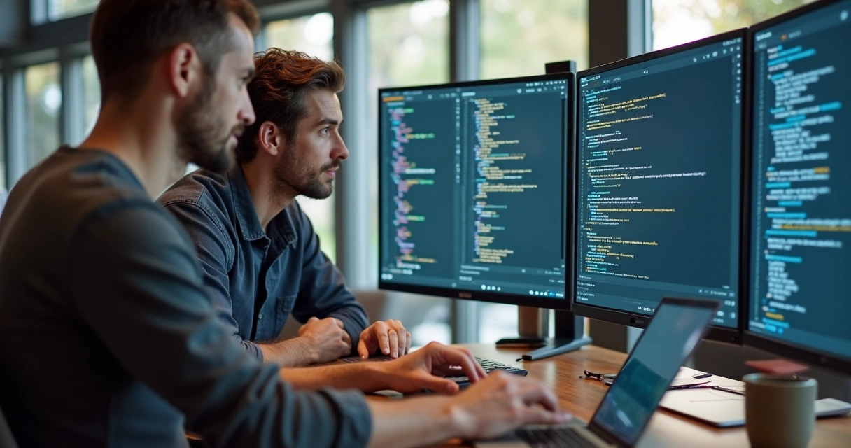 Mentor com aluno usando IA em ambiente colaborativo 