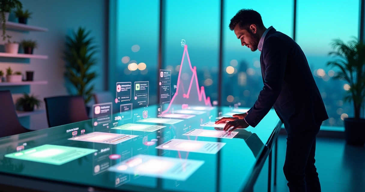 Mentor observa curva de churn entre card de alunos em ambiente moderno 