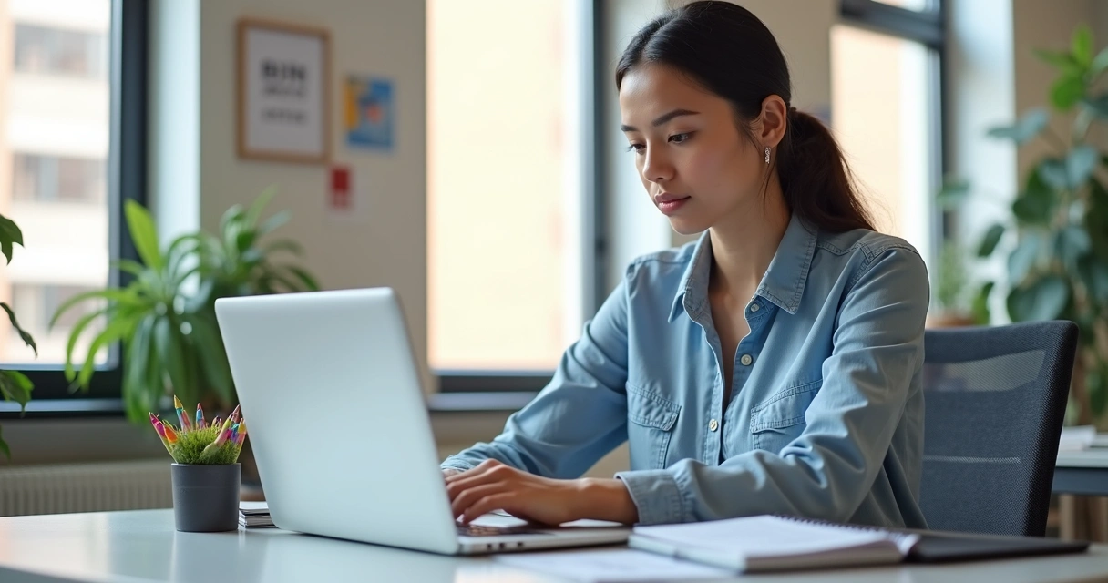 Mentor planejando programa de mentoria em ambiente moderno com laptop e anotações organizadas 