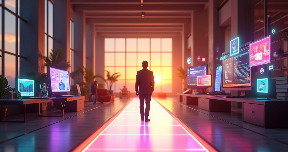 Linha do tempo de mentor rodeado por plataformas digitais e projetos culturais 