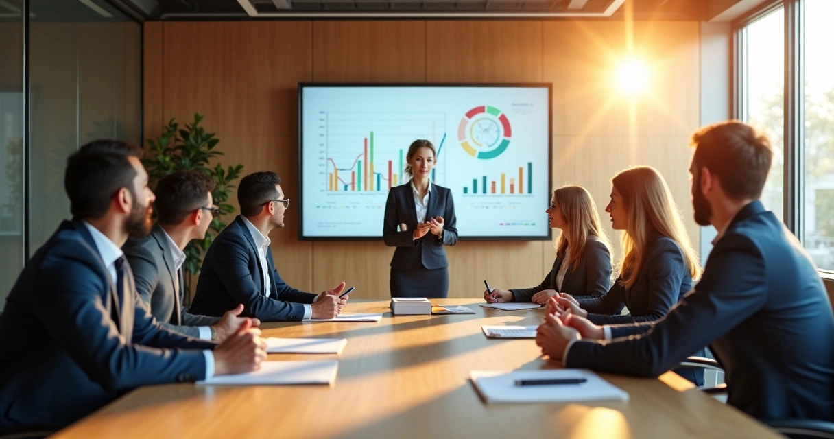 Mentora palestrando para empresários em sala privativa 