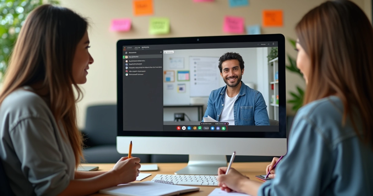 Mentor e mentorado em reunião online estruturando o plano de ação 