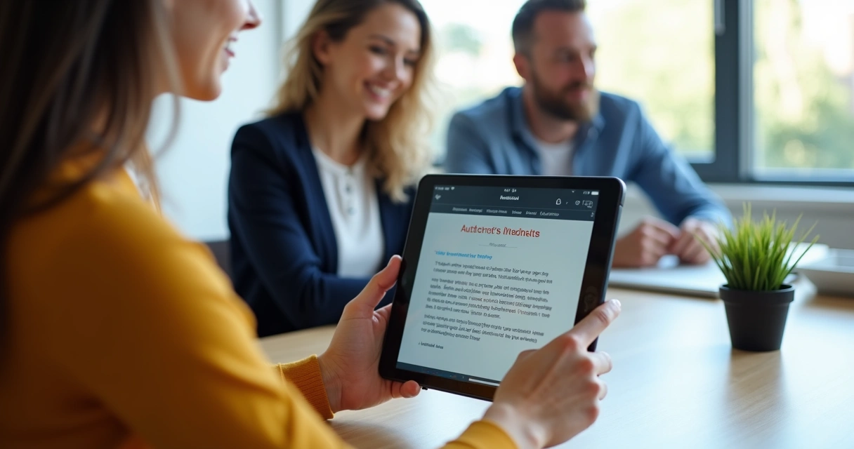 Mentores apresentando depoimentos em tablet 